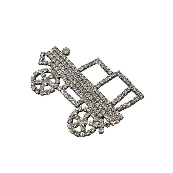 Rhinestones Car Pin Brooch Vintage Quality Pin with Clear Prong Set Stones - Picture 1 of 6